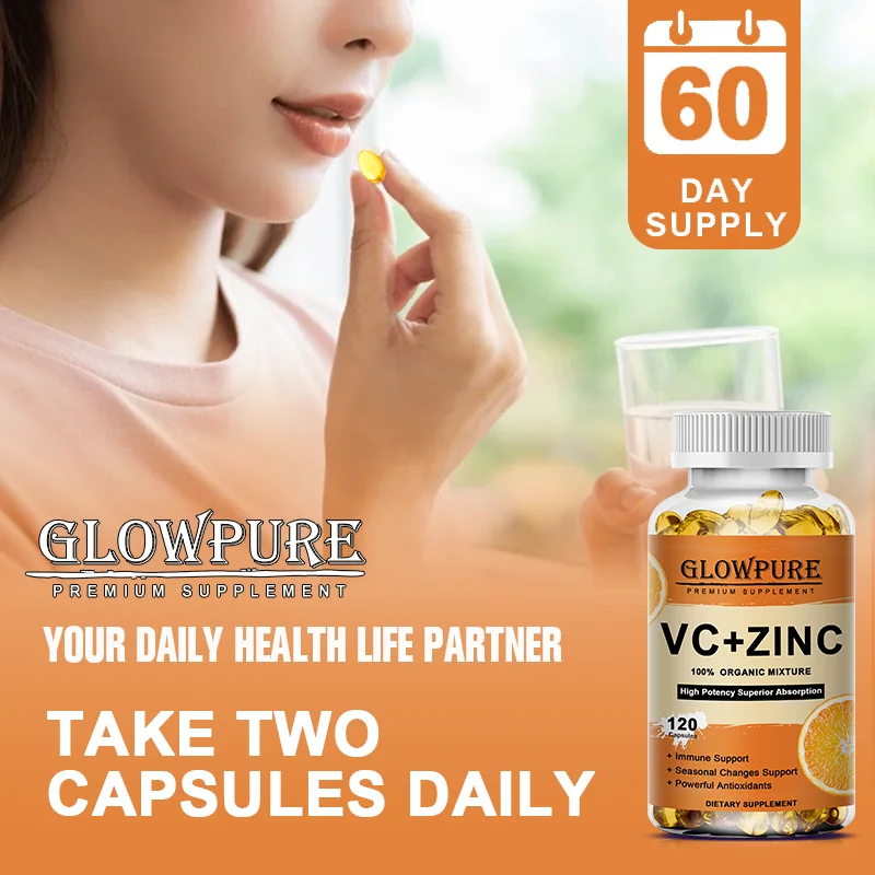 Vitamin C Zinc Capsules for Antioxidant Immune System Metabolism Dietary Natural Health Supplement Non-GMO Vegan Premium Formula