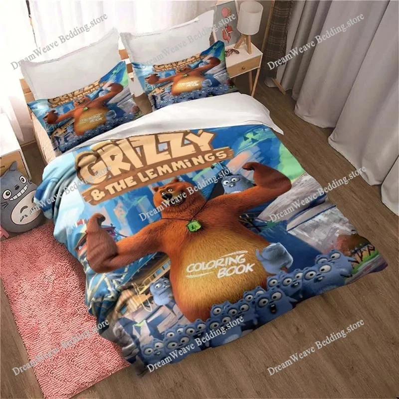 

Grizzly & The Lemmings Cartoon Anime Duvet Cover Comforter Bedding set Soft Quilt Cover and Pillowcases SingleDoubleQueenKing