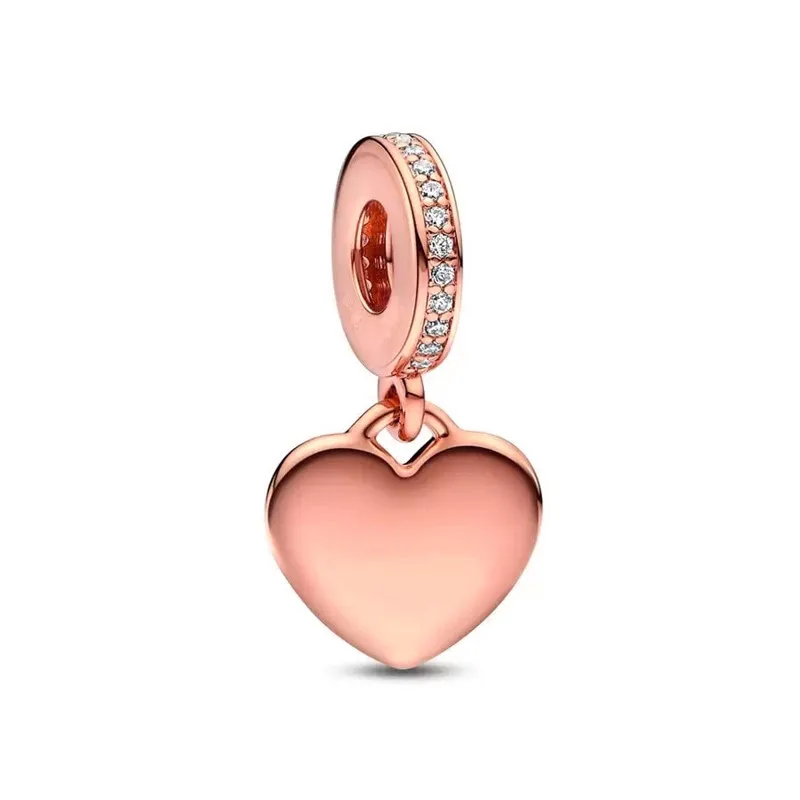 Original Rose Gold Plated Family Infinity Pink Heart & Engravable Heart Tag Charm Beads Fit Silver 925 Bracelet Jewelry