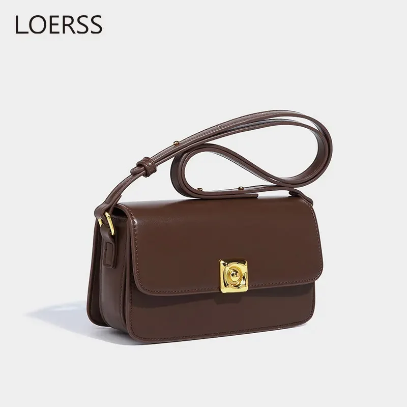 LOERSS Women Crossbody Bag Leather Vintage Small Square Bag Niche Pillow Bag Split Leather Fashion Shoulder Bag Female Hadnbag