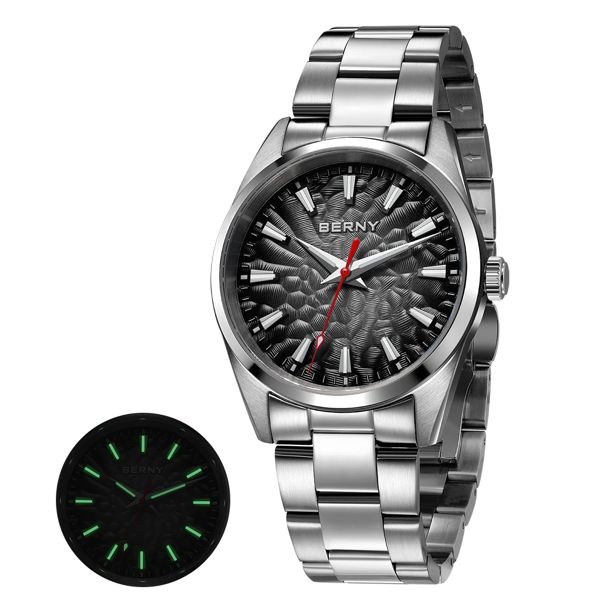 BERNY Men's Sapphire Quartz Watch 38mm 10ATM Stainless Steel