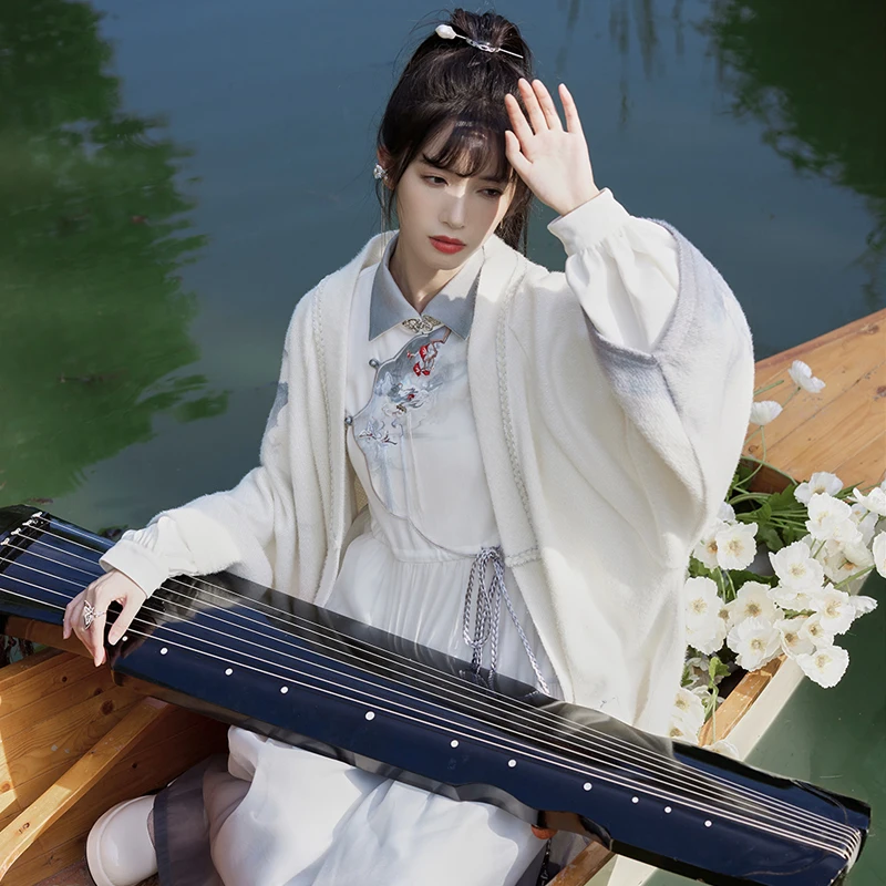 

Improved Hanfu Dress Chinese Style White Long Robe Oriental Classical Dance Stage Performance Costumes Festival Clothing DQL7572