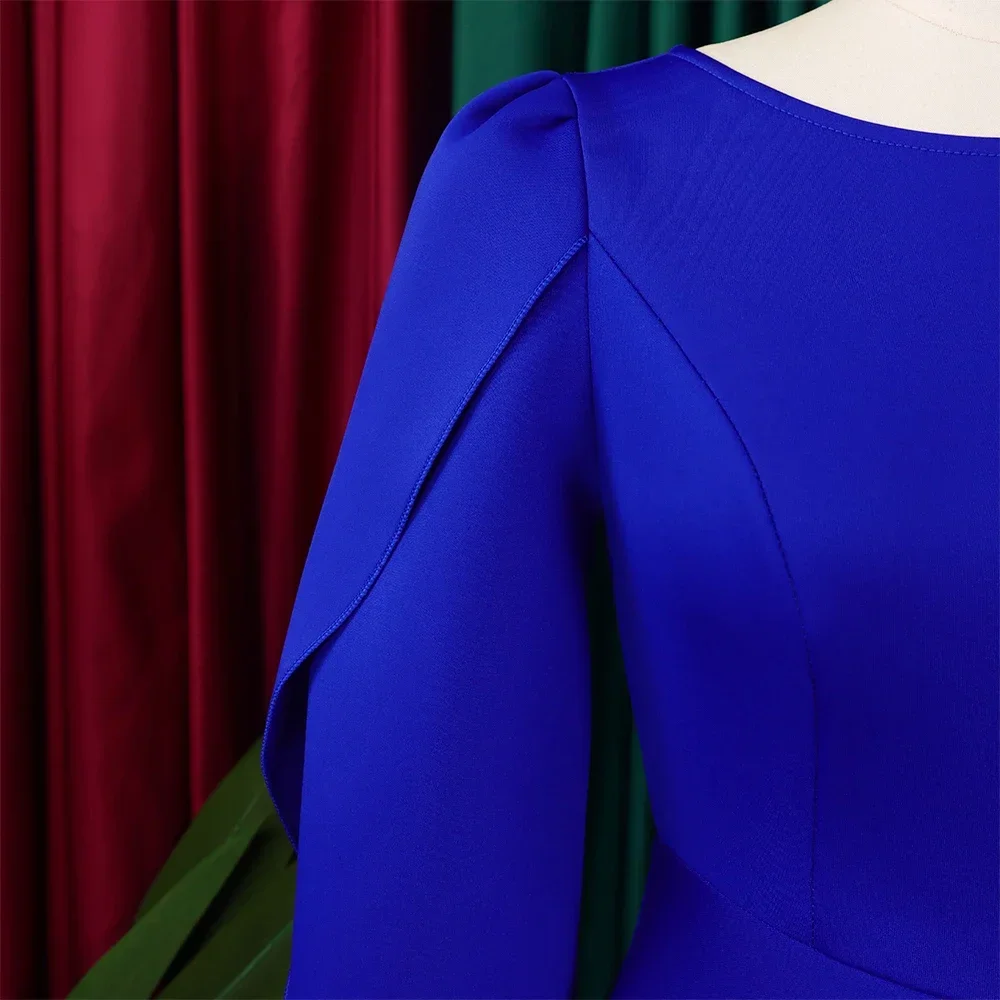 Robe de soirée plissée mi-mollet taille haute pour femme, col rond, demi-manches, robe élégante, luxe, anniversaire, robe éducative, mariage, 2024