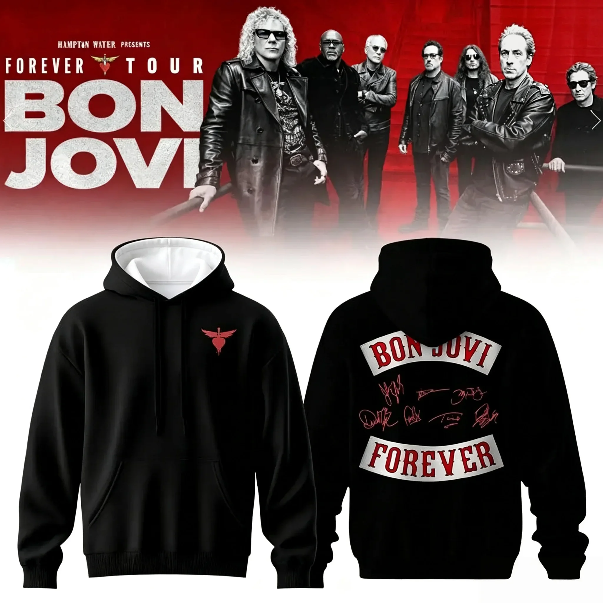 2026 New BON JOVI Band Hooded Sweatshirt Tour Hip-hop Street 3D Printed Sports Casual Men's T-shirt Jersey