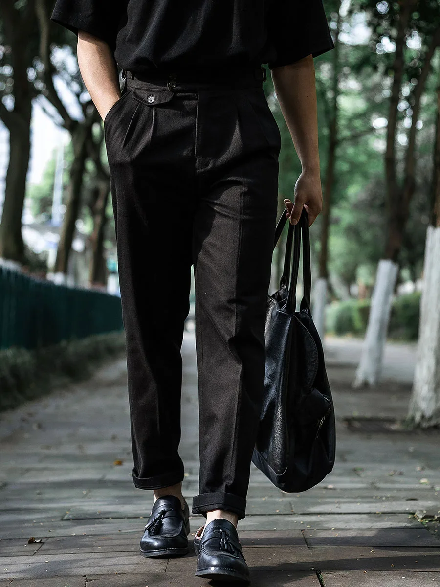 POT&CRAFTSMAN Four Seasons Commuter Italian Vintage Neapolitan Paris Button Casual Pants Cotton Loose Straight Leg Trousers