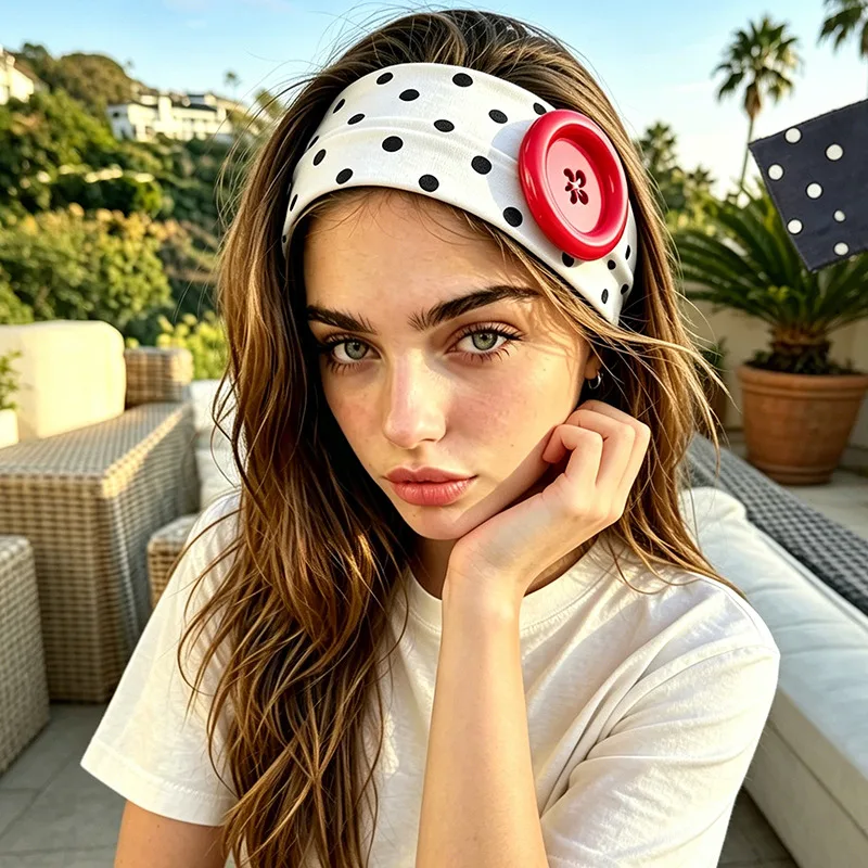

Summer Colorful Dot Large Button Y2K Headband Fashionable Ins Style Elastic Headband Sports Fitness Sweat-Absorbent Hairband