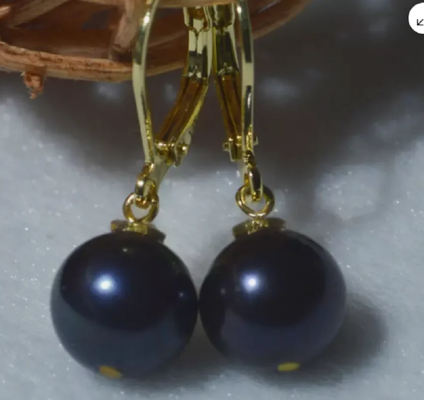 AAA natural 9-10MM south sea black pearl earrings 14K GOLD