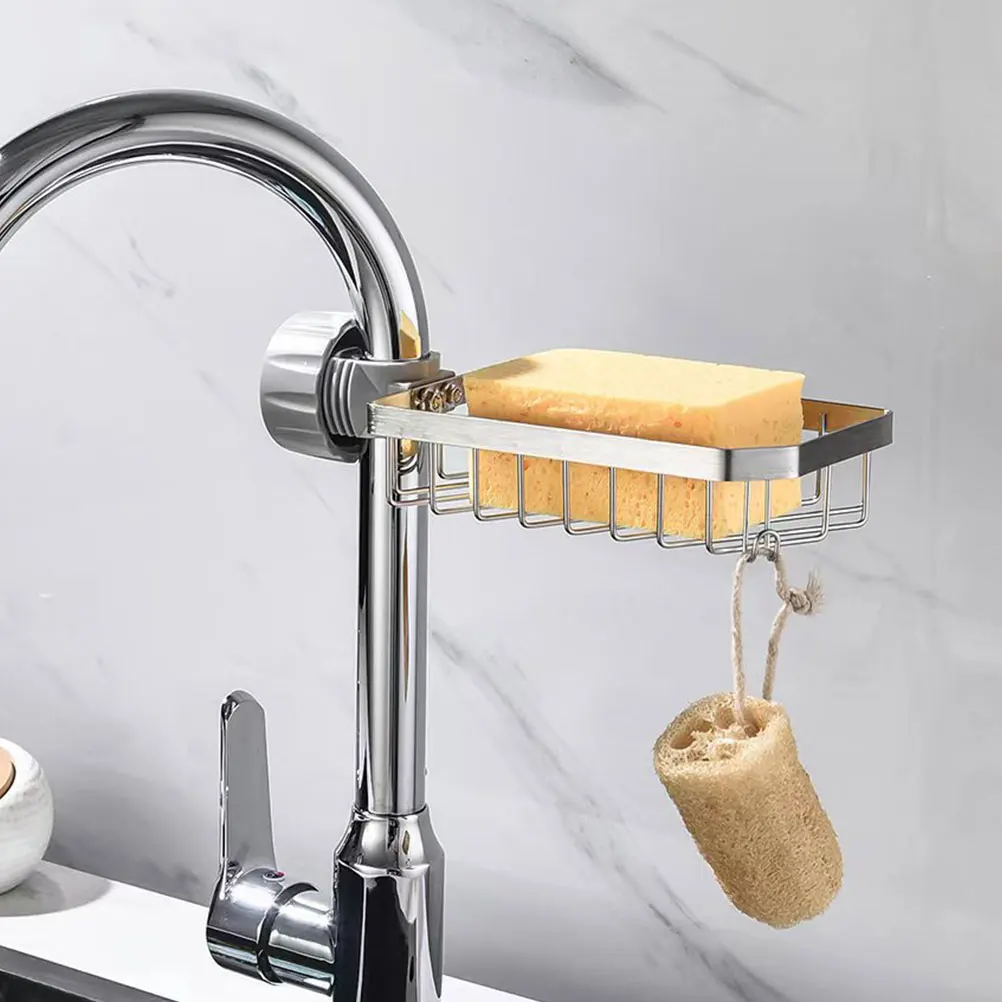 

Stainless Steel Multifunctional Sink Storage for Kitchen Faucet Sponge Soap Holder Compact Design Easy Install No Tools