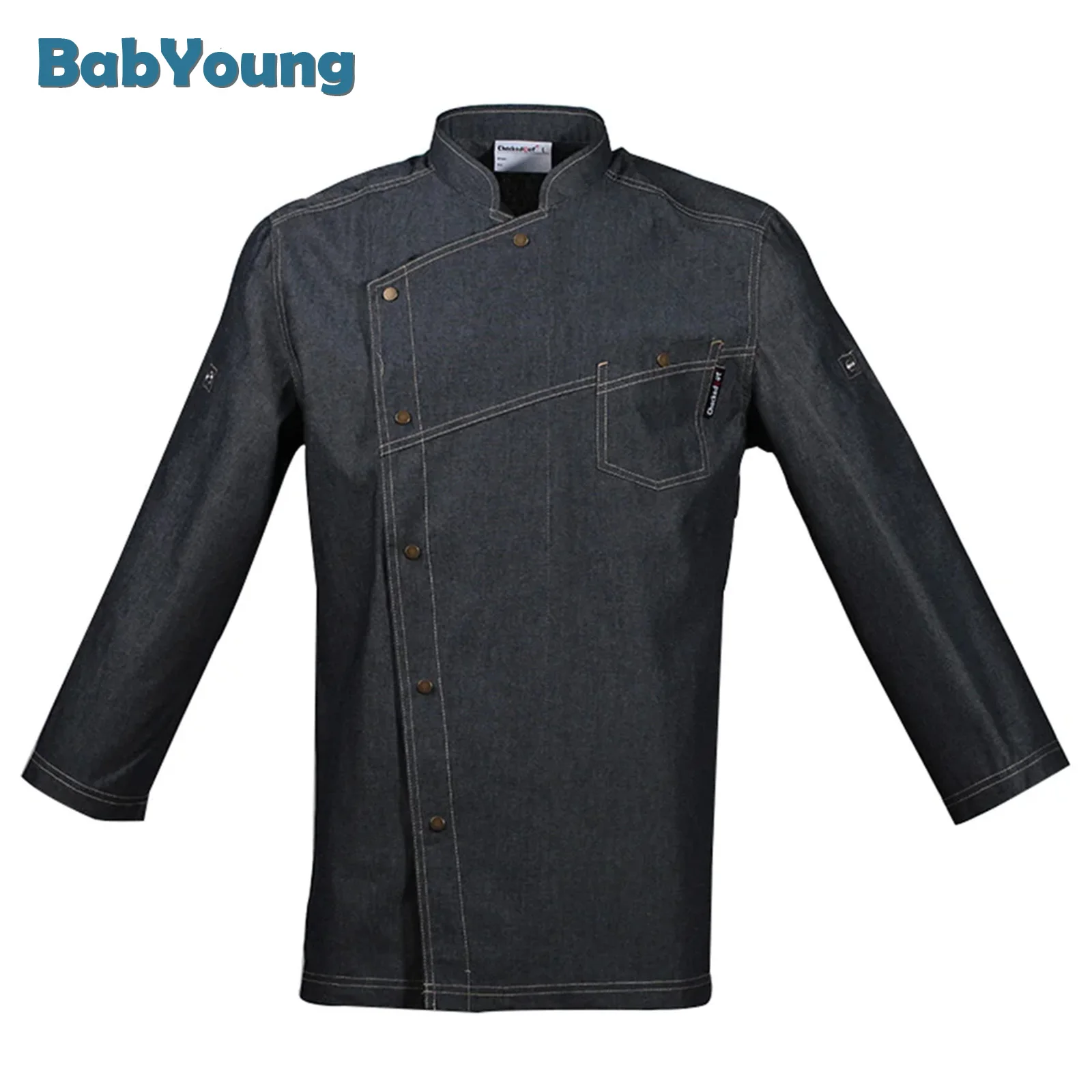 

New Unisex Casual Blue Denim Fabric Chef Jackets Long Sleeve Kitchen Catering Restaurant Food Serive Hotel Uniform Chef Clothes