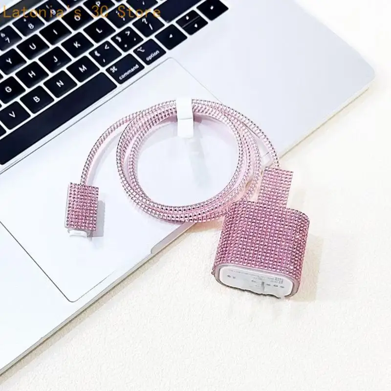 Fashion Rhinestones Charging Adapter Sleeve Complete Data Line Protectors And Cable Winder For 20W 18W Models X3UB