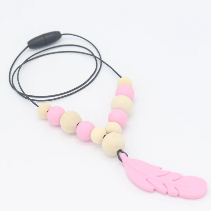 Collar de dentición de plumas de silicona para bebé, accesorios de lactancia para mamá, joyería artesanal