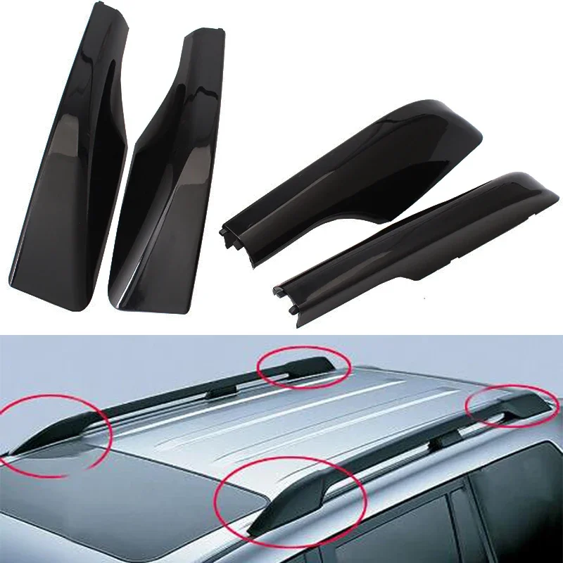 Black ABS Roof Rack Bar Rail End Protection Cover Shell 4PCS For Toyota Land Cruiser LC200 FJ200 2008- 2015 2016 2017 2018 2019