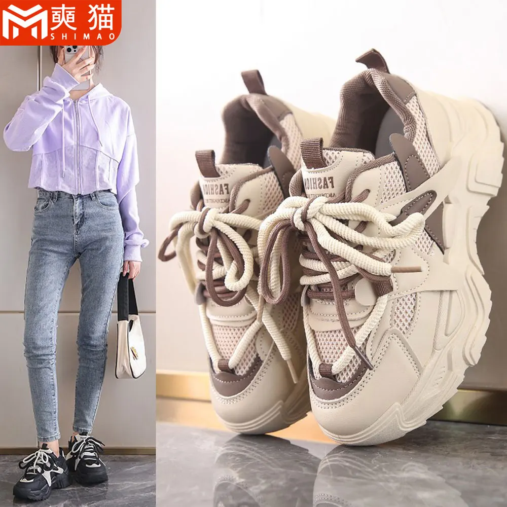 Mesh Breathable Casual Women's Sports Shoes Ladies Woman Running Sneakers New Summer Spring Designer Thick Sole Platform Shoes