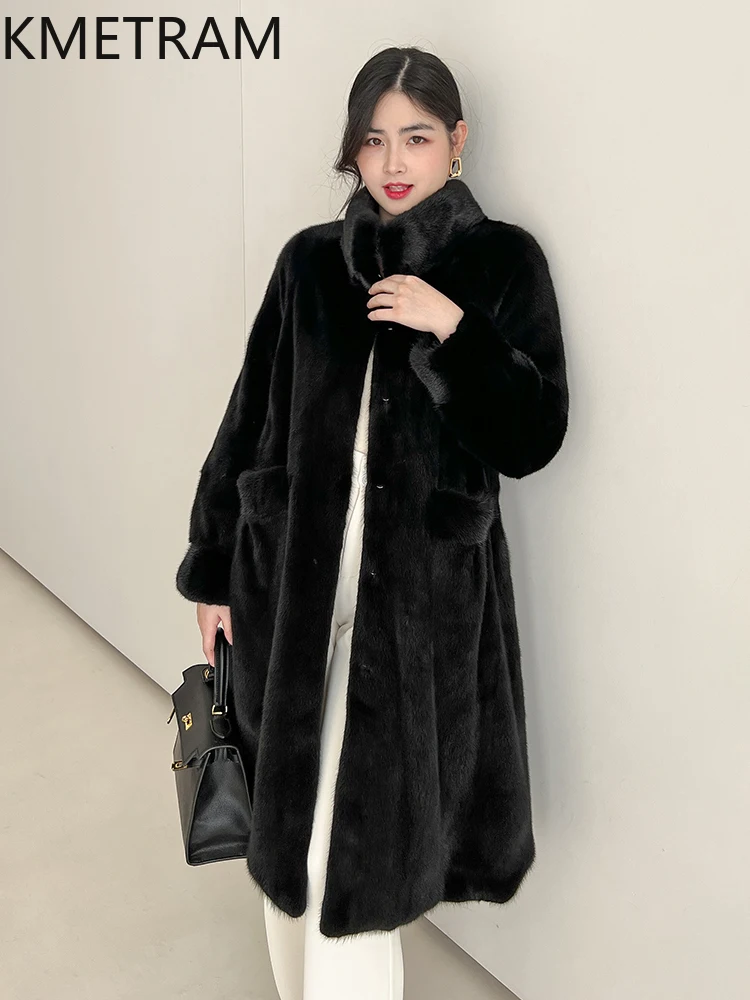 معطف فرو منك كامل طبيعي 100% من KMETRAM ملابس نسائية مخملية باللون الأرجواني سترة طويلة من الفرو 2025 manteaux hiver فام #4