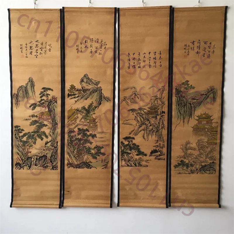 

China Old Scroll Painting, Four Screen Paintings, Middle Hall Hanging Painting,Jingpeng Landscape Painting