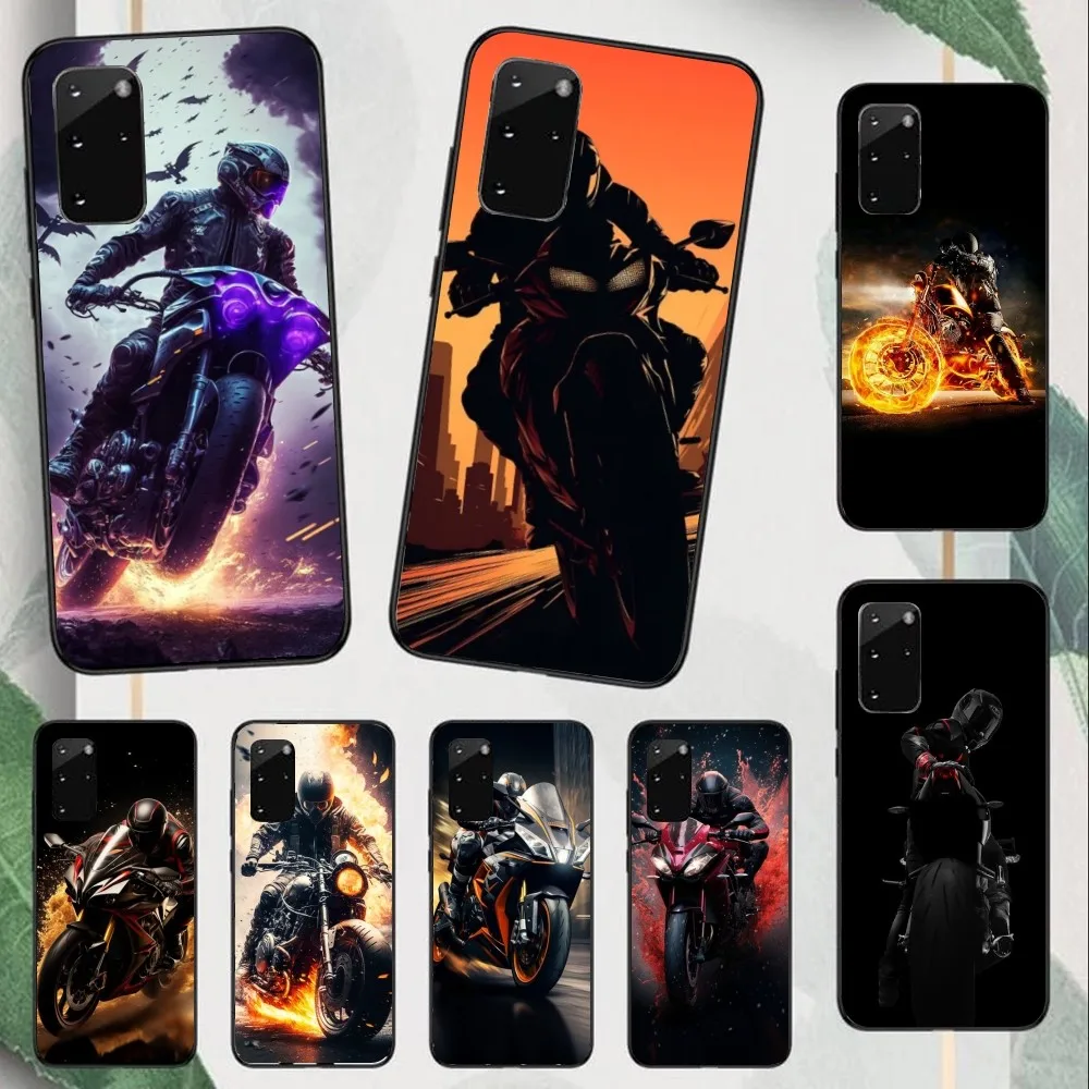 Motorcycle Rider Mobile Cell Phone Case for Samsung Note 9 10 20 Plus Pro Ultra J6 J5 J7 J8 Black Soft Phone Cover Funda