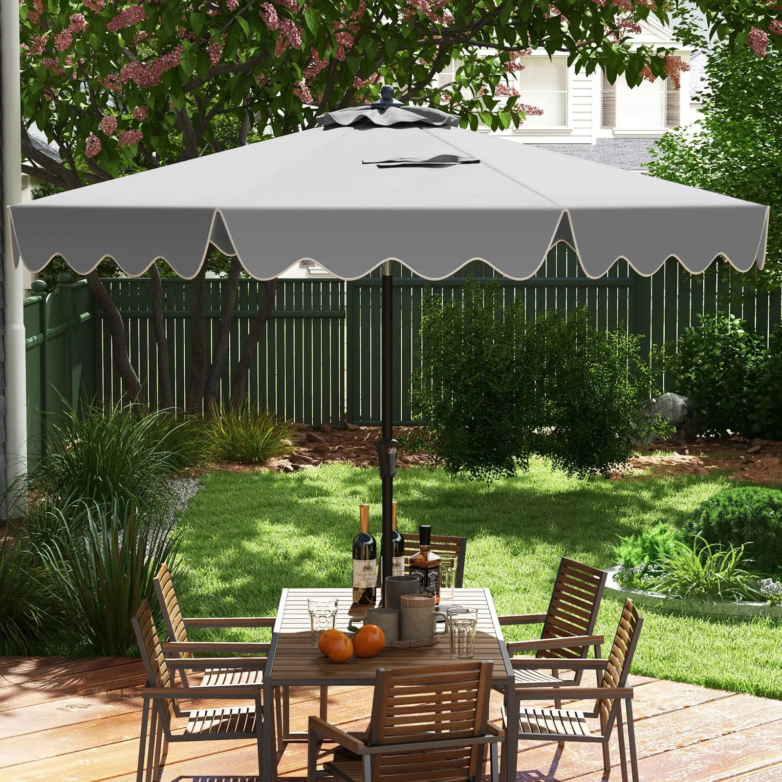 

9 FT Patio Umbrella 2-Tier Market Table Umbrella w/ Sun-Protective Canopy