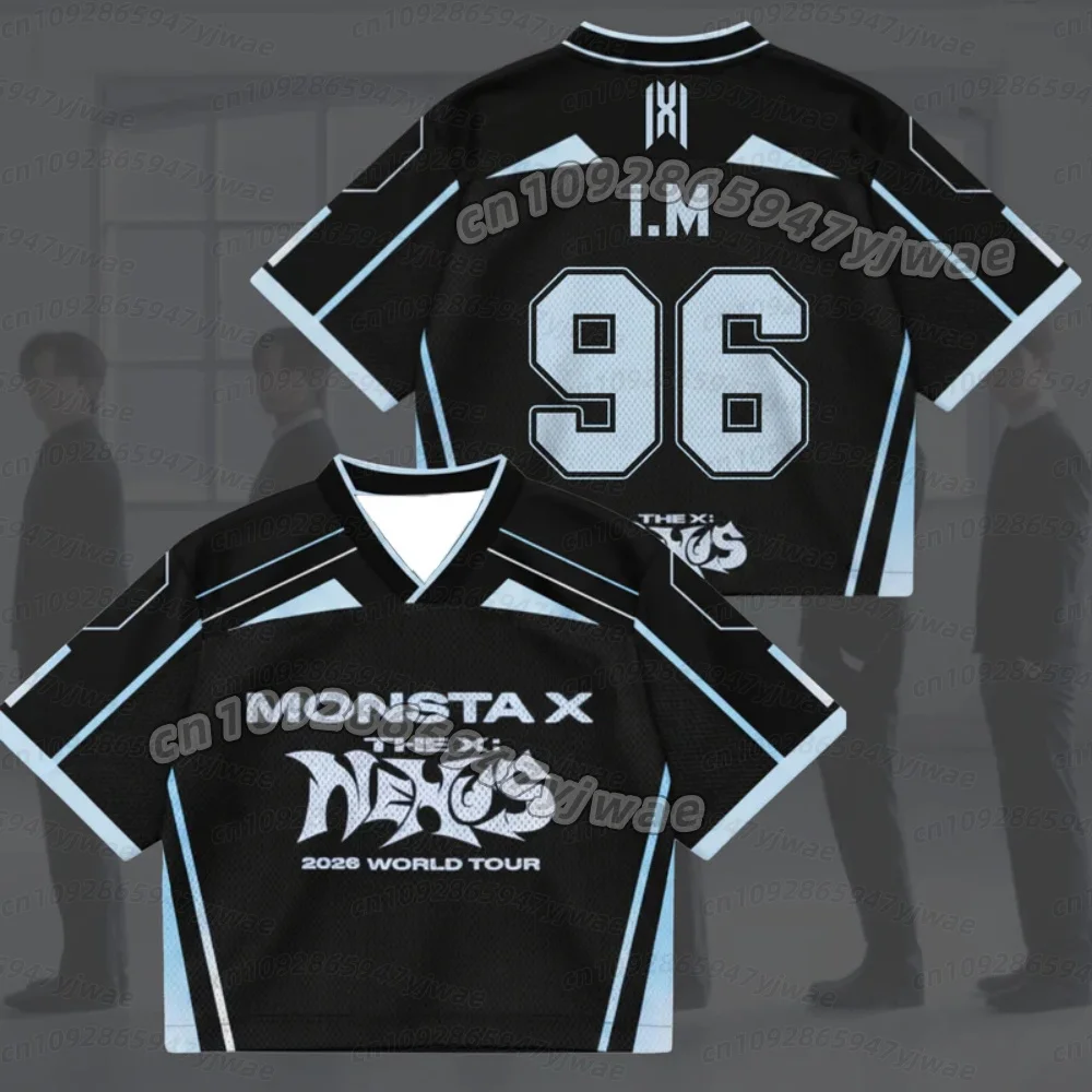 Summer Adult Women Galactic Monsta X World Tour The X Nexus Mixed Mesh Jersey Hyungwon Fans T-Shirt Women Men Fans T-Shirt