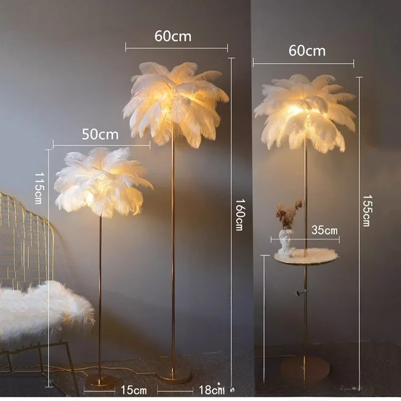 Nordic Feather Floor Lamp Light Luxury Internet Celebrity Ostrich Ins Live Broadcast Room Decoration Atmosphere Table Roomdecor