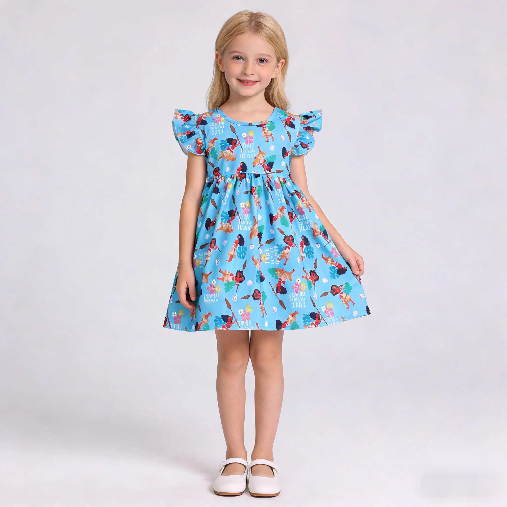 

Синее платье Моана для девочек, бутик-платье с принтом из мультфильма Моана, повседневная летняя одежда для девочек с оборками, размеры 1-7 лет в наличии