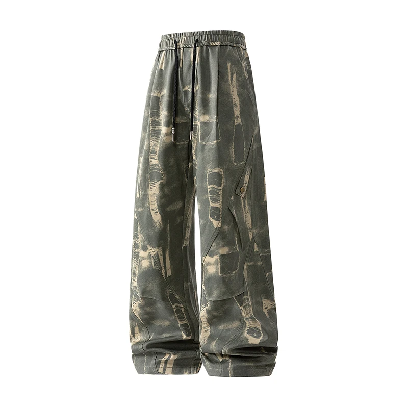 Men's Baggy Elastic Waist Straight  Trousers Wide Leg Cargo Men's Camo Pants  High Waisted Wide Leg Casual Camoflage Cargo Pants