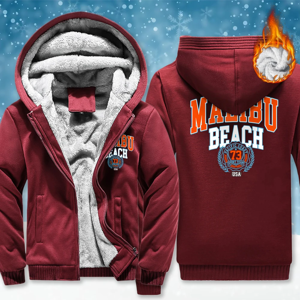

Malibu Beach 73, утепленное пальто на молнии с принтом США, мужские модные мягкие толстовки, зимний флисовый теплый топ унисекс, свободная повседневная уличная одежда