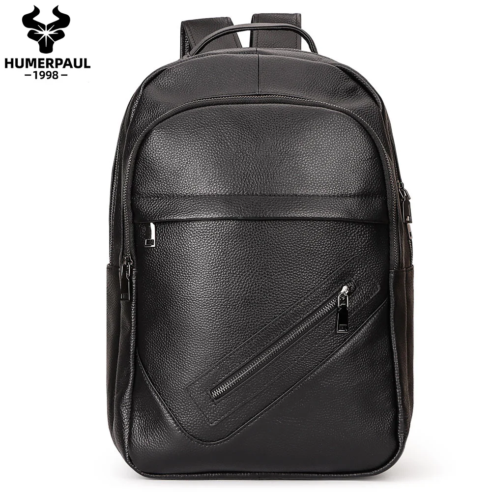 HUMERPAUL Fashion Genuine Leather Classic For Menhigh-Capacity Rucksack Casual School Bag Office Daypack