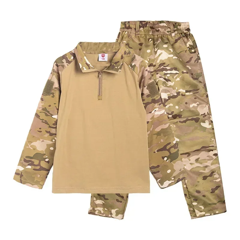 Kids Camouflage Uniform Long-sleeved Tops+Pants Sets Men's Summer Kindergarten Tactical Training Camp Frog Suit