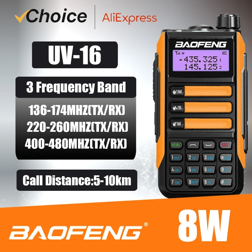 Baofeng Official Store UV 16 Walkie-Talkie Tri Band Professional Hunting Ham Waterproof Long Range Type-C Two Way Portable Radio