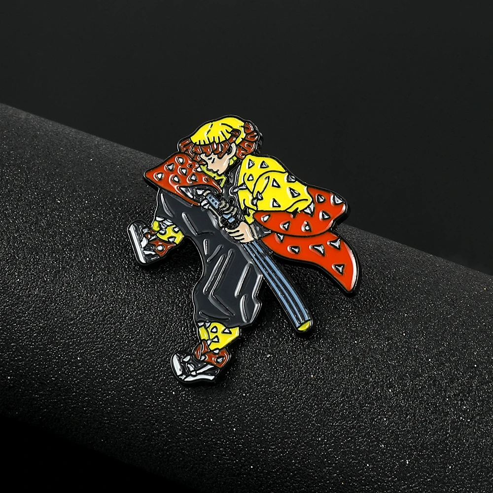 Pokemon Demon Slayer Metal Enamel Brooch Kawaii Anime Figure Pikachu Squirtle Cosplay Button Badge for Clothing Bag Accessories