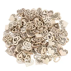 50/100pcs Hollowed Heart Pattern Small Natural Wooden Slice Scrapbook Embellishments DIY Craft Decor Heart Shape Love Wood Chips