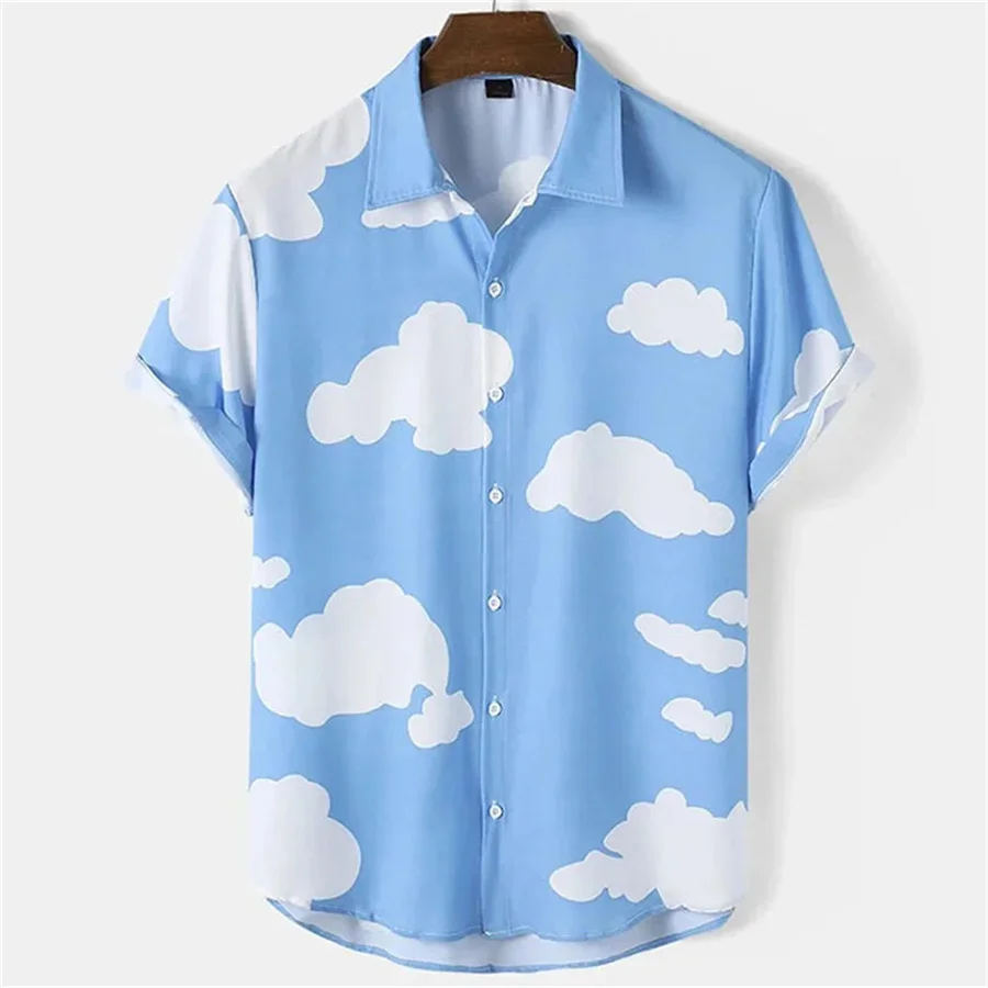 Men's shirts short sleeves cloud print tops Hawaiian holiday shirts fashion unisex shirts summer t-shirts casual shirts