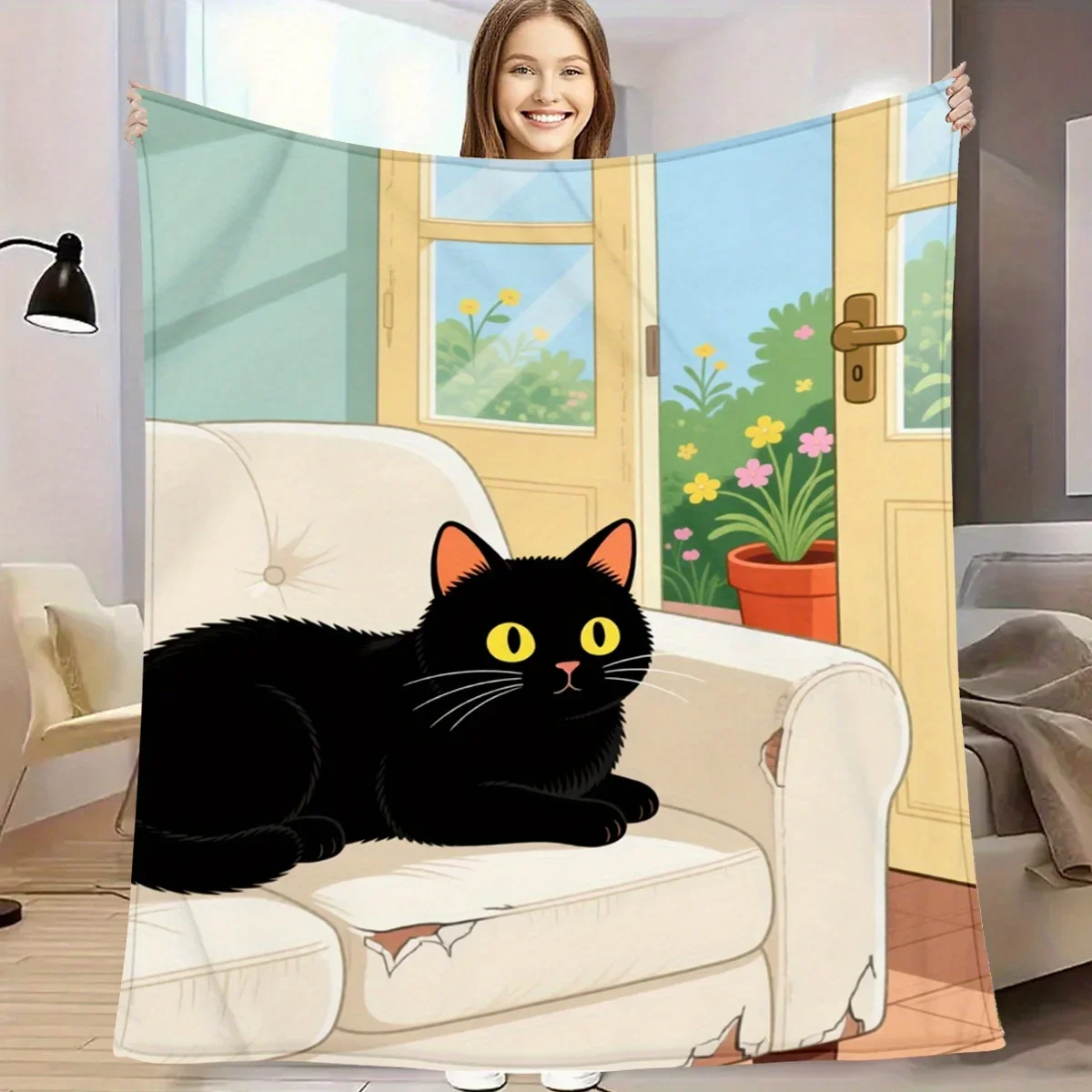 

pc Cartoon Black Cat D Print Cute Flannel Blanket Soft Warm Comfortable Throw for Birthday Anniversary Holiday Gift