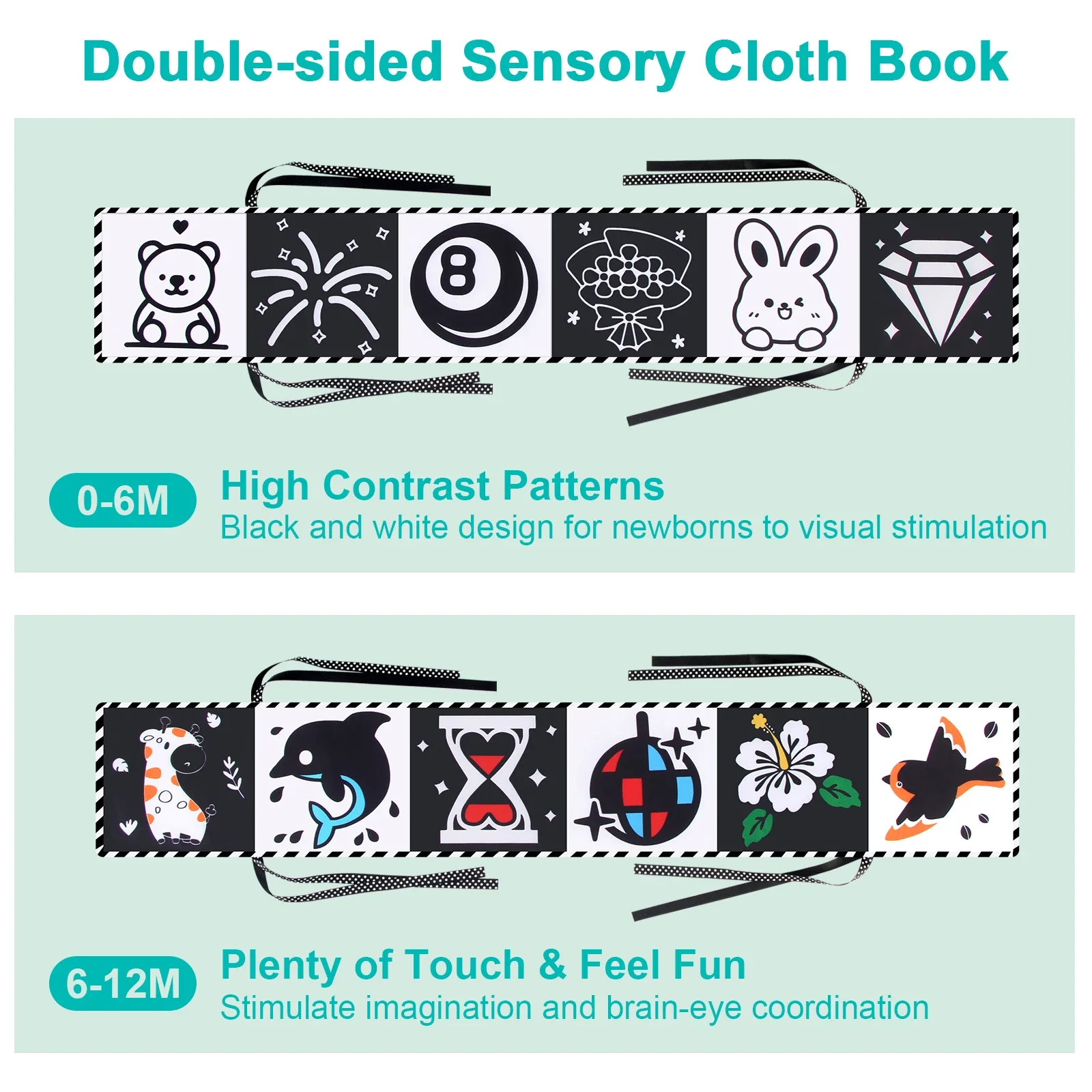 Baby Cloth Book High Contrast Baby Toys 0-36 Months Newborn Crib Toys Black and White Animal Sensory Cloth Books Montessori Toys image 2