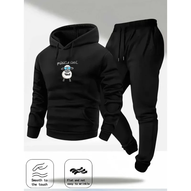 Hoodie Set Black Printed Moss Woke with Man Image and Text Design for Casual Wear and Everyday Use