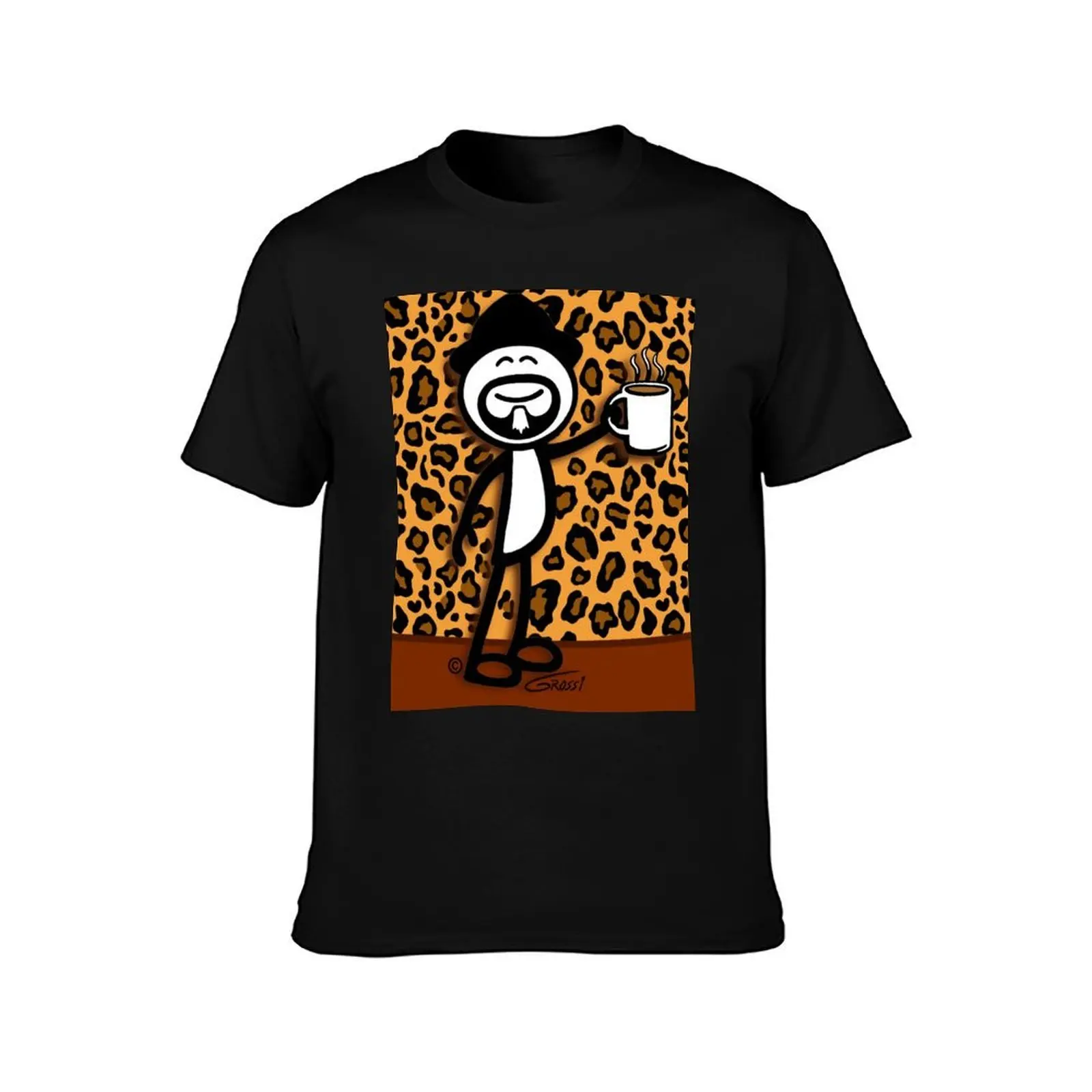 GG Coffee Guy Stick Figure Leopard Print T-Shirt Plus Size Comfort Fit Tee T-Shirt