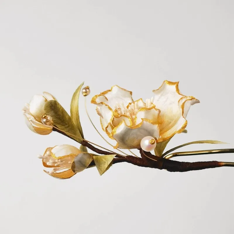 Y – épingle à cheveux en velours pour femmes, design de thé blanc, style chinois, patrimoine culturel immobile, fleur, épingle à cheveux pour couvre-chef finie