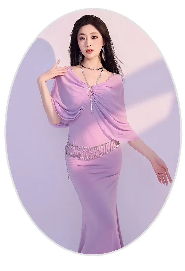 Neues Bauchtanz-Übungsoutfit, Trägerkleid, sexy Bauchbedeckung, orientalisches Tanzkostüm für Auftritte, professionelles Bauchtanz-Outfit. – Detail 1