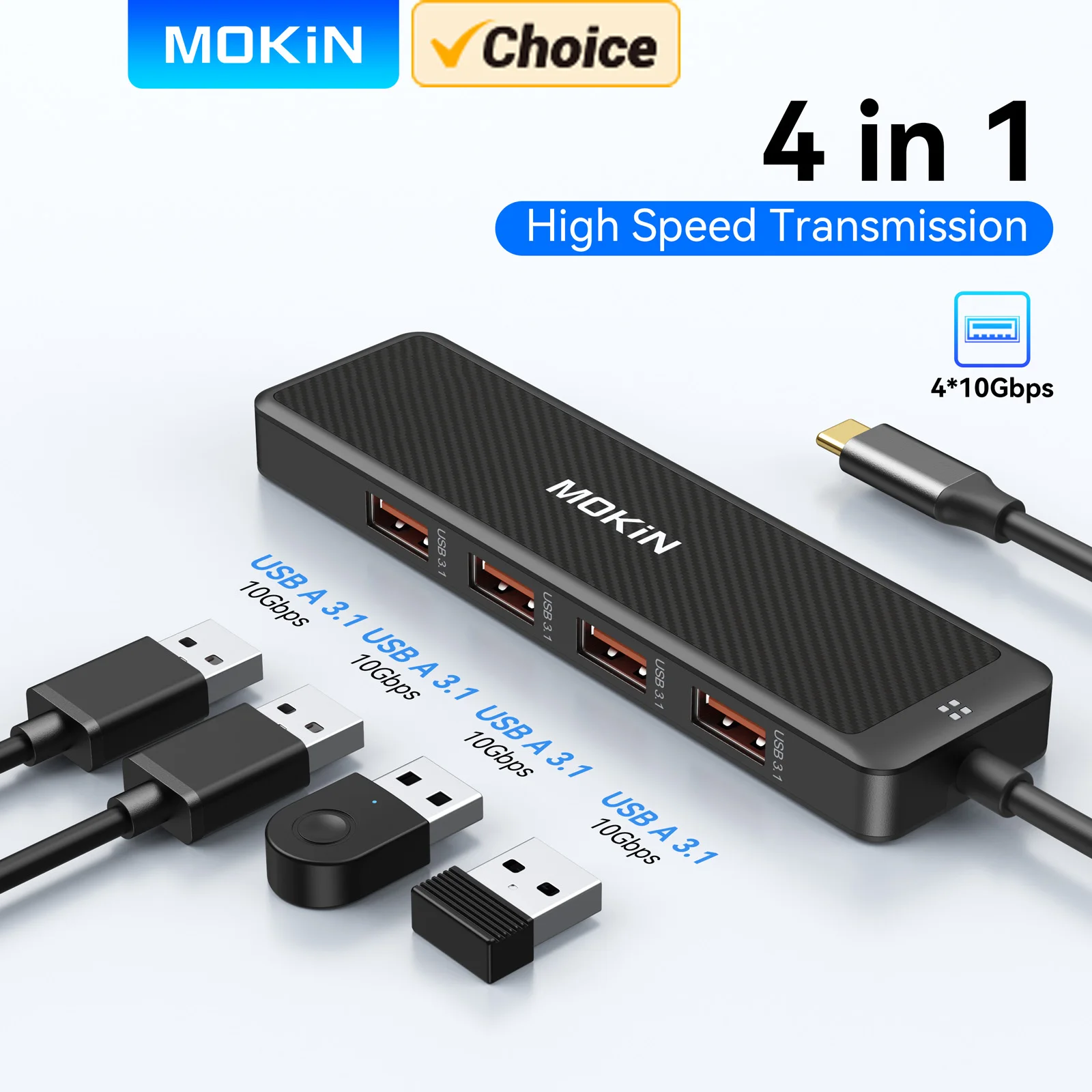 

MOKiN USB-адаптер-концентратор 4 USB 3.1 10 Гбит/с USB-разветвитель-расширитель для MacBook Pro/Air, iPad, iMac, iPhone, Samsung, HP, Dell, Lenovo