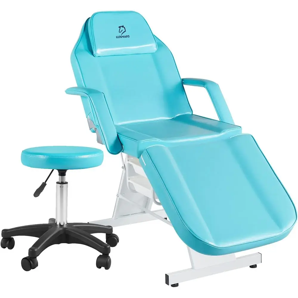 

Кушетка для тату-салонов 73 Tattoo Chair, регулируемая 3-секционная массажная кушетка со стулом, многопозиционная косметологическая кушетка для салонов красоты и спа (синяя)