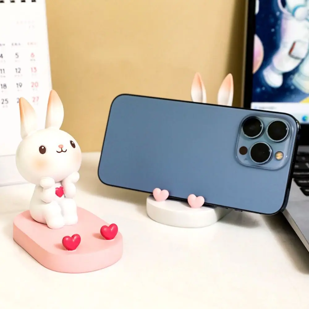 Resin Rabbit Phone Stand Multi-functional Statue Cat Mobile Phone Holder Anti-slip Cute Cat Desk Lazy Bracket