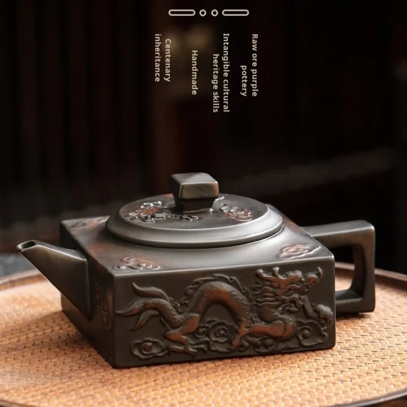 Purple Pottery Vintage Teapot Ceramic Carve Kung Fu Teapot Single Teapot Pu'er Tea Making Device Tea Sets Chinese Tea Pot