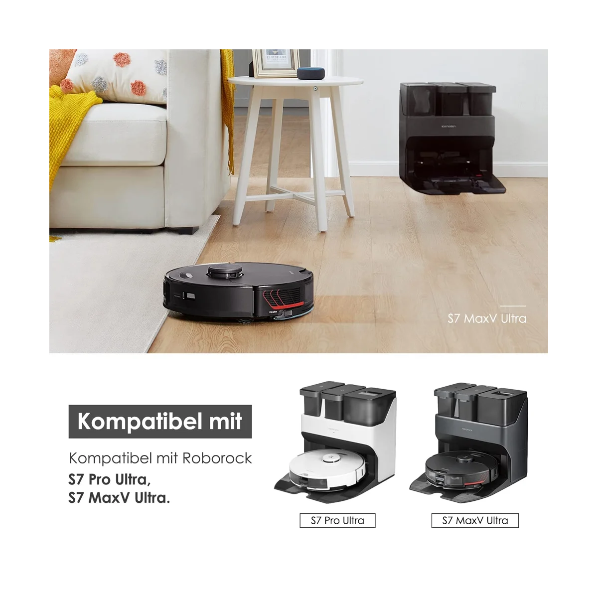 ชุดอุปกรณ์เสริมสำหรับ roborock S7 PRO Ultra/S7 MaxV ultra, 6 x ถุงเก็บฝุ่น, แปรงลูกกลิ้งหลักอะไหล่เครื่องดูดฝุ่นหุ่นยนต์