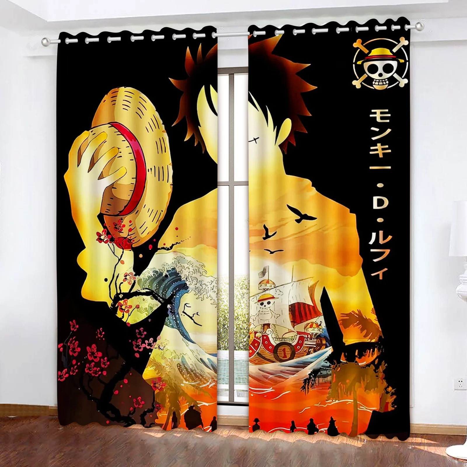 Monkey D Luffy Blackout Curtain, One Piece, Polyester, Animated, Suitable for Bedroom, Kids, Adult, Room Decoration, Gifts