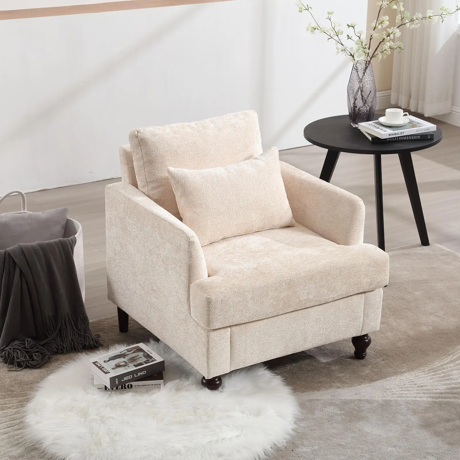 Stylish Wooden Frame Armchair with Upholstery and Nailhead