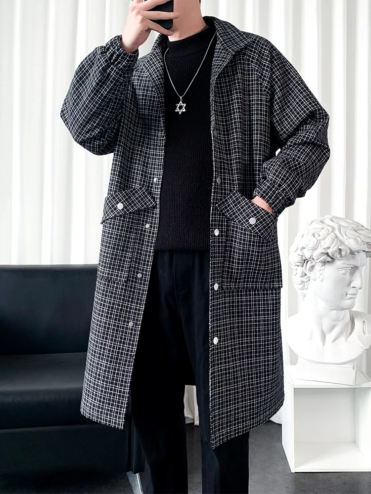 

Cleanfit мужское осенне-зимнее шерстяное пальто в клетку длиной миди, джатак на бедрах, фланелевая верхняя одежда, модное пальто