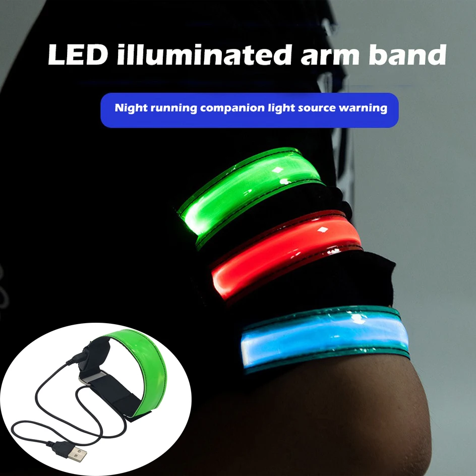 

10Pcs USB Charging LED Light Strap Wrist Slap Armband Ankle Night Running Runner Riding Glow Safety