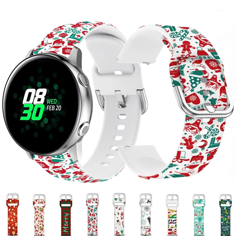 Silicone strap For Samsung Galaxy Watch 3 4 5 Gear S3 Huawei Watch GT 2/3 Pro Christmas printed wrist strap For Samsung Active 2