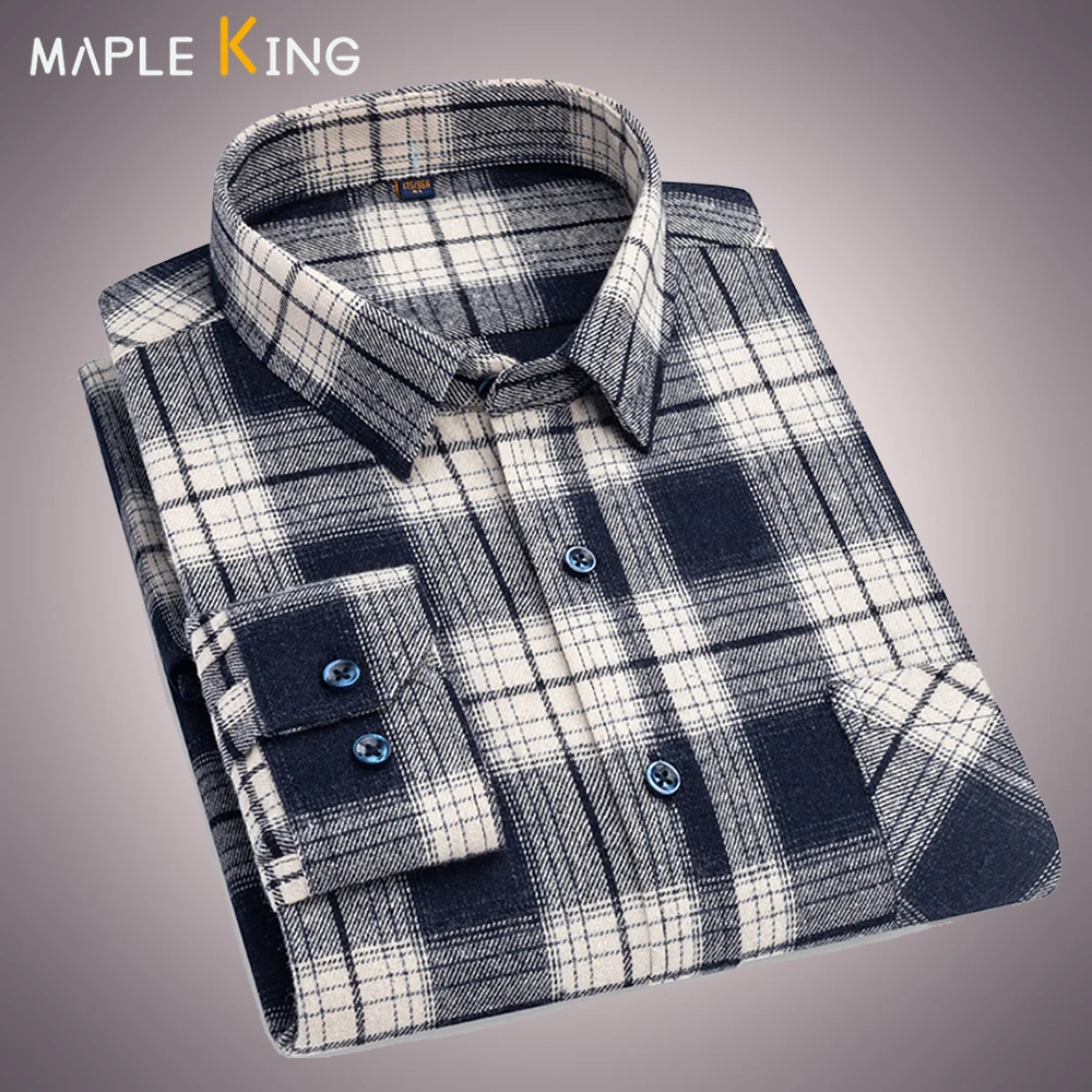 

Винтажная клетчатая рубашка из 100% хлопка с начесом для мужчин, высококачественные мягкие офисные деловые рубашки с длинными рукавами стандартной посадки, мужская рабочая одежда