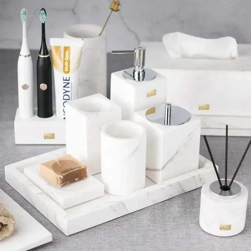 

new Nordic Bathroom Natural Marble Household Accessories Mouth Cup Toothbrush Holder Liquid Soap Dispenser Container Washing